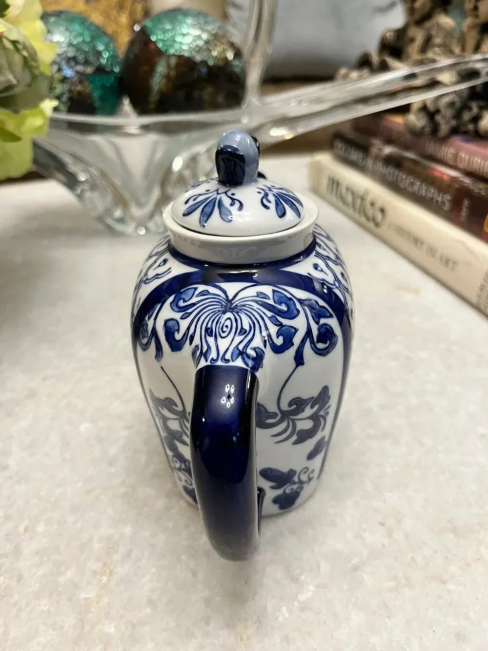 Bombay Blue White Porcelain Hand Painted Elephant Tea Pot